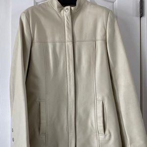 Cream Mid-length Leather Coat